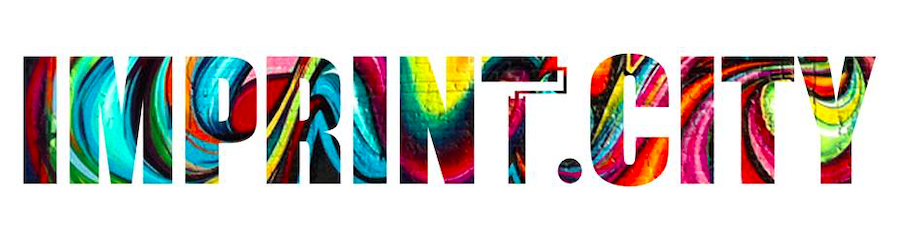 Logo for Imprint City, depicting multi-color letters. "T" is a roller paint brush.