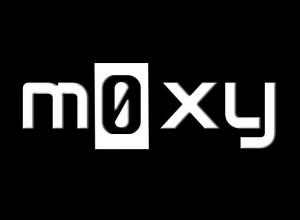 moxy logo, white text over black.   Pronounced "moxy", but the o is a 0.