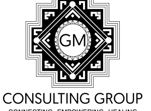 Black and white Image with letters "GM" in a circle shape in the middle 