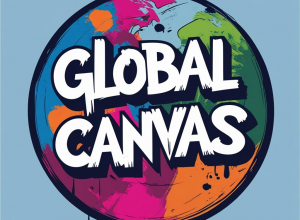 Image of a colorful globe with " Global Canvas" written in white in the middle 